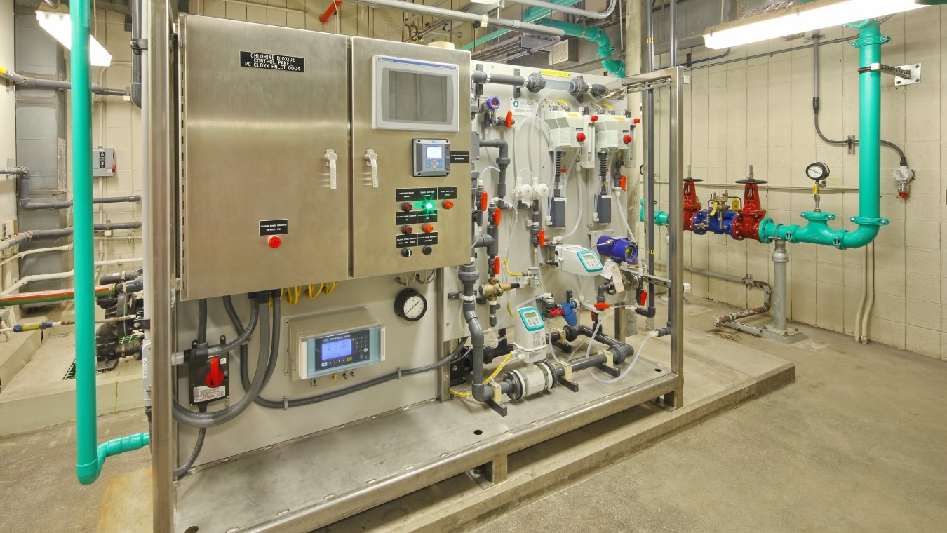 The interior control room of the Pyramid Peak Water station. 