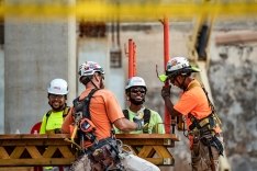 Construction workers on a jobsite. 