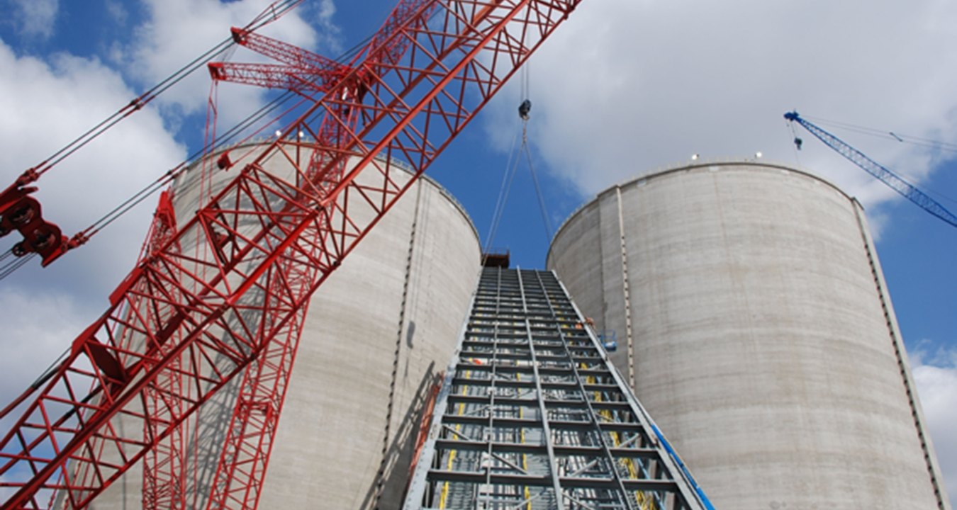 Outdoor image of a ladder between two towers