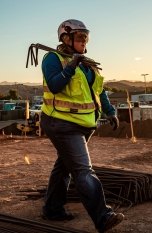 Construction worker walking