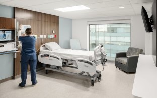 Hospital room with bed