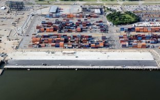 Aerial view of the terminal with waterway in the foreground