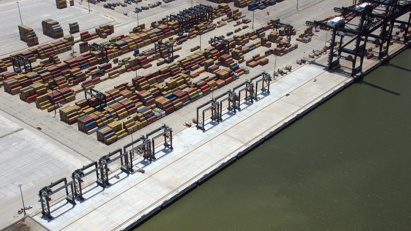 Aerial view of the terminal with waterway in the foreground