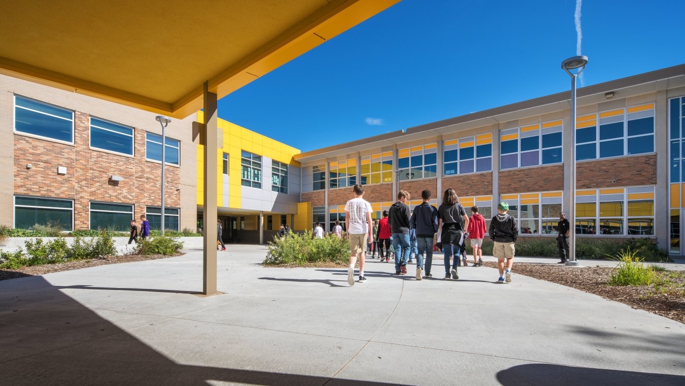 Students enter Beveridge Magnet Middle School in Omaha, NE.