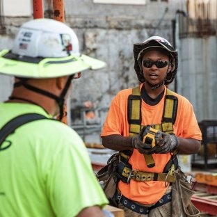 Employee having a conversation