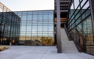 Exterior view of a glass building