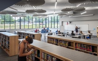 A person looking at books on a shelf 