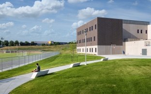 Exterior grassy area outside of the middle school