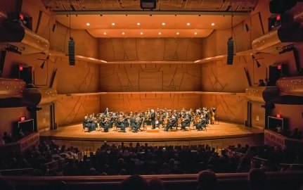 Chapman University Musco Center for the Arts Stage with Orchestra, Conductor and Audience Watching