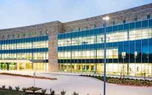 Exterior view of the specialty center with large glass windows