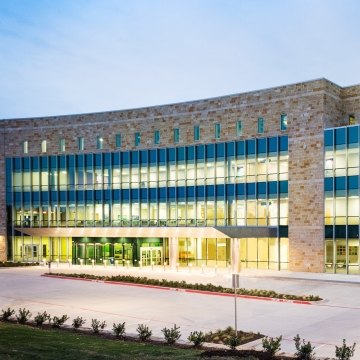 Exterior view of the specialty center with large glass windows