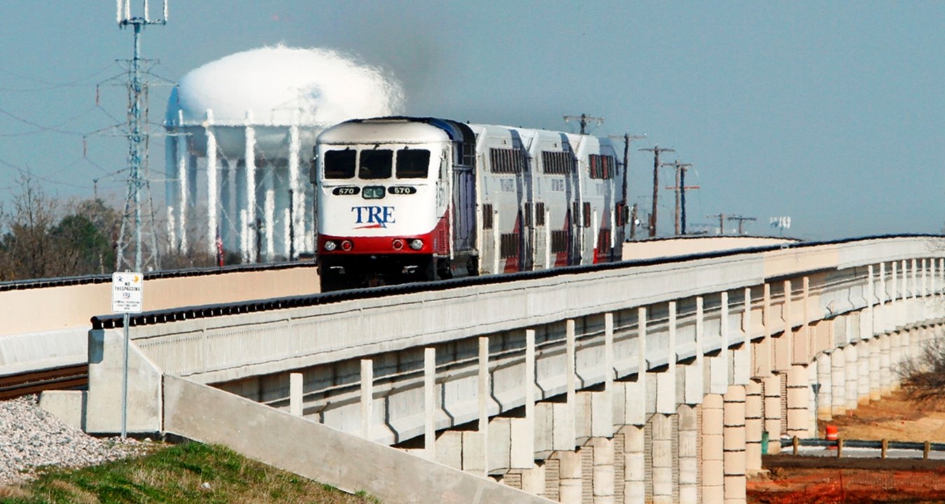 A railway with a train driving over it