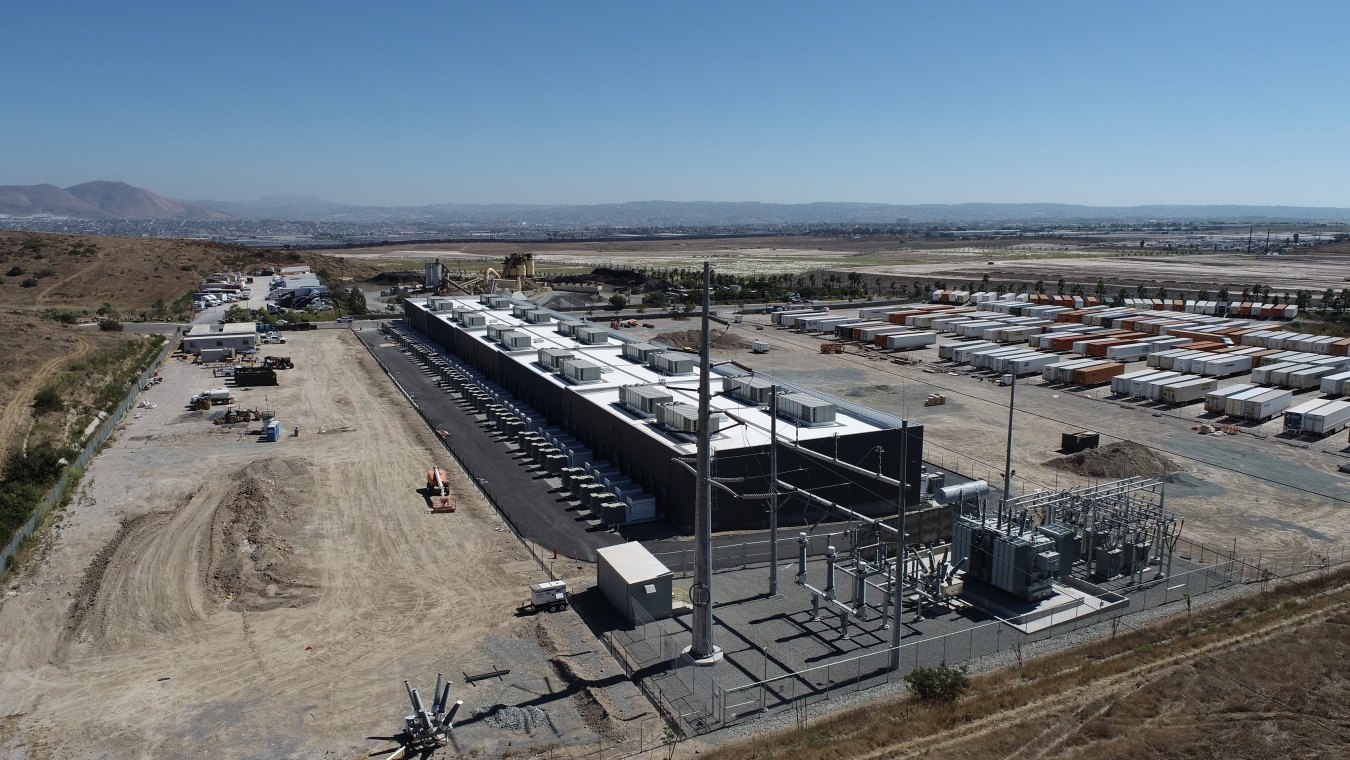 exterior view of a large battery storage facility