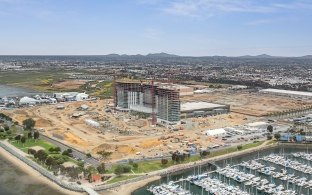 Aerial view of the Gaylord Pacific Resort Hotel & Convention Center while under construction.