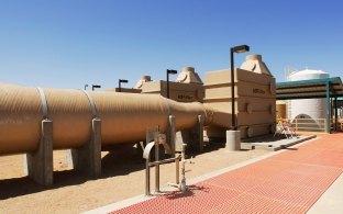 Large diameter piping at a water facility.