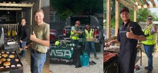 People having a barbeque on a jobsite.