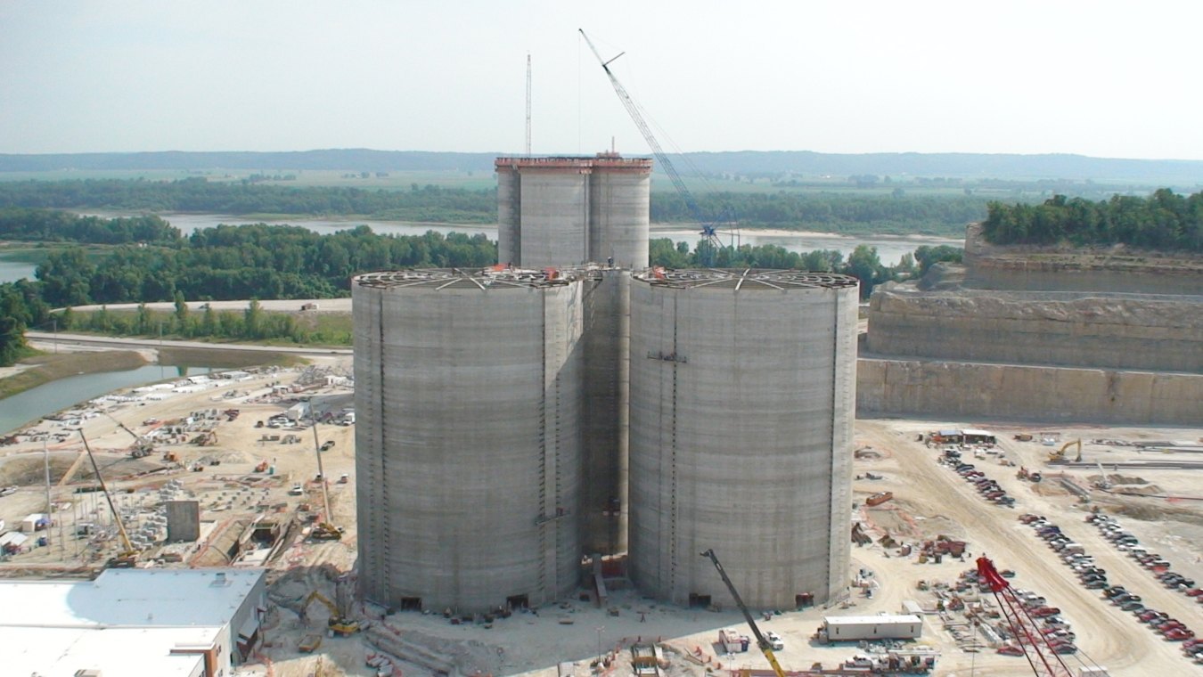 Aerial view of the two silos