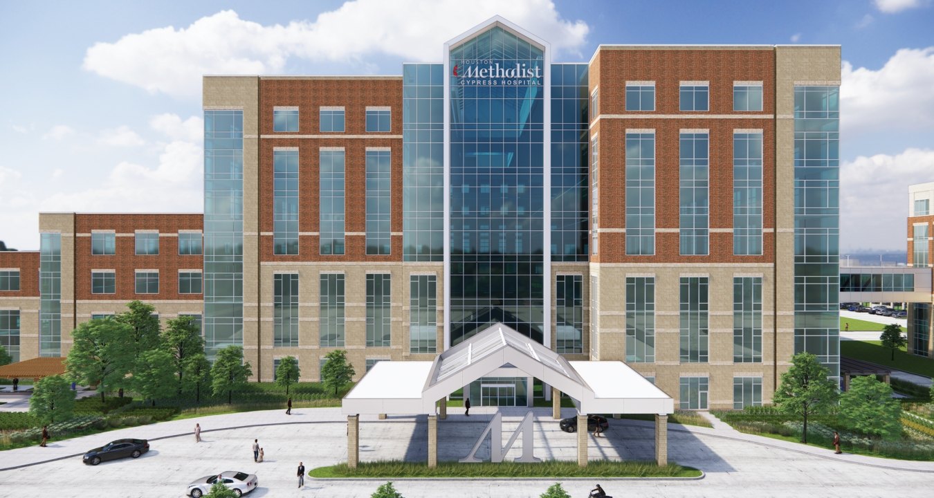 Exterior rendering of the front of the hospital building