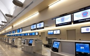 Kiosks inside of terminal. 