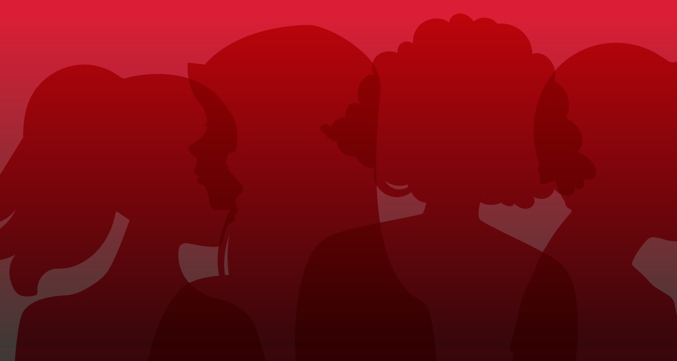 A graphic showing silhouettes of women in different shades of red.