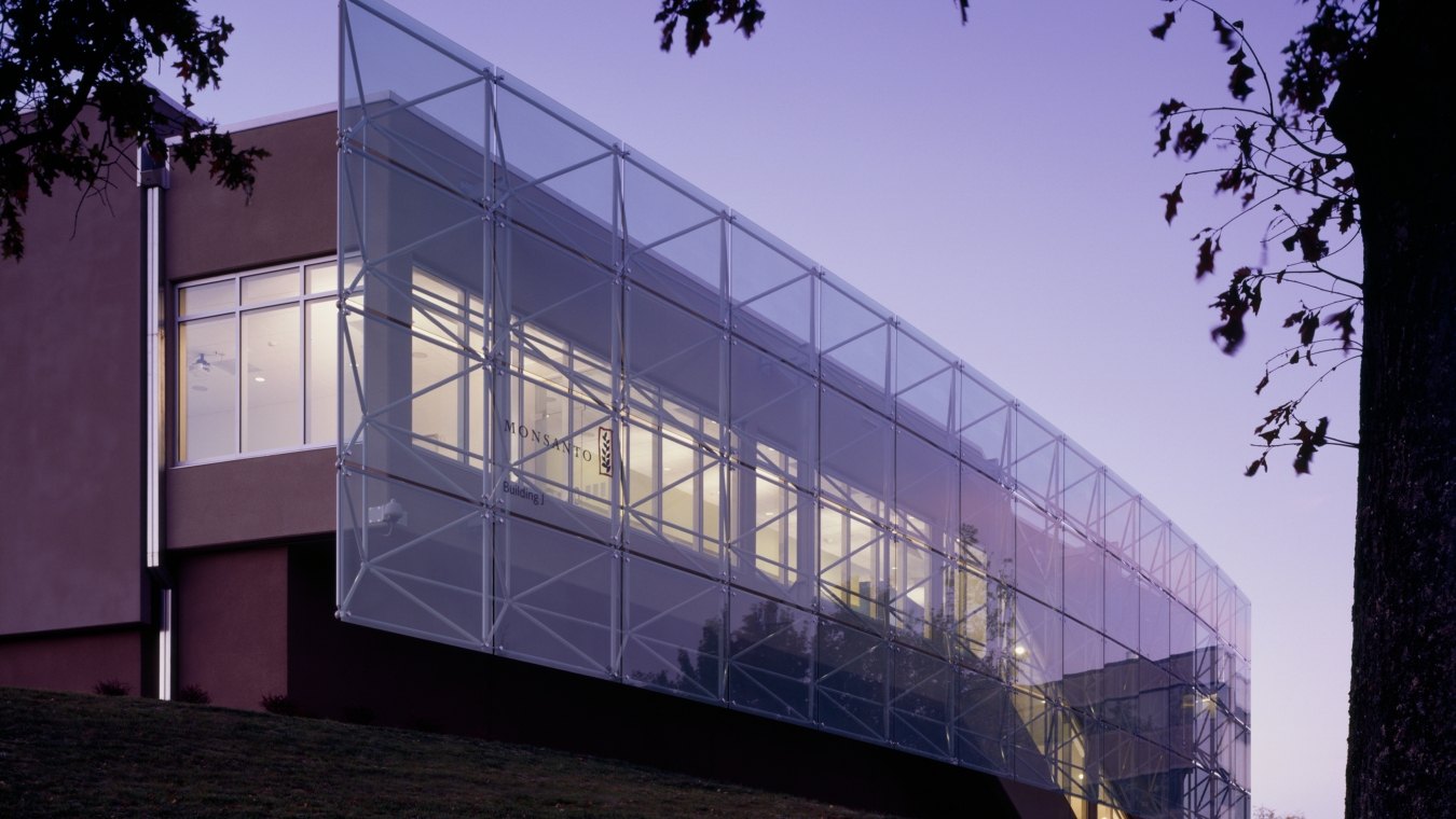 Outdoor image of the front of the building which is all glass