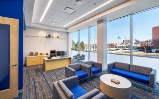 A sitting area with couches and a small table