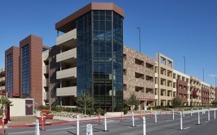 Parking structure all glass corner