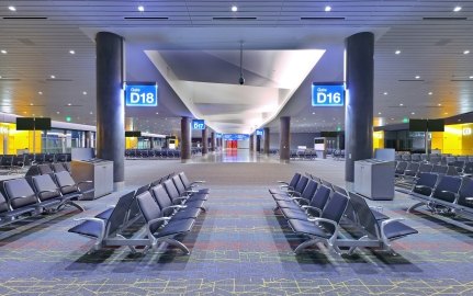 View of seating area inside the airport terminal