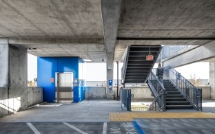 Interior staircase in the parking garage.