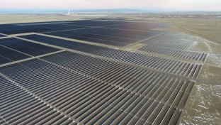 Aerial view of solar panels at the Sun Mountain solar project. 