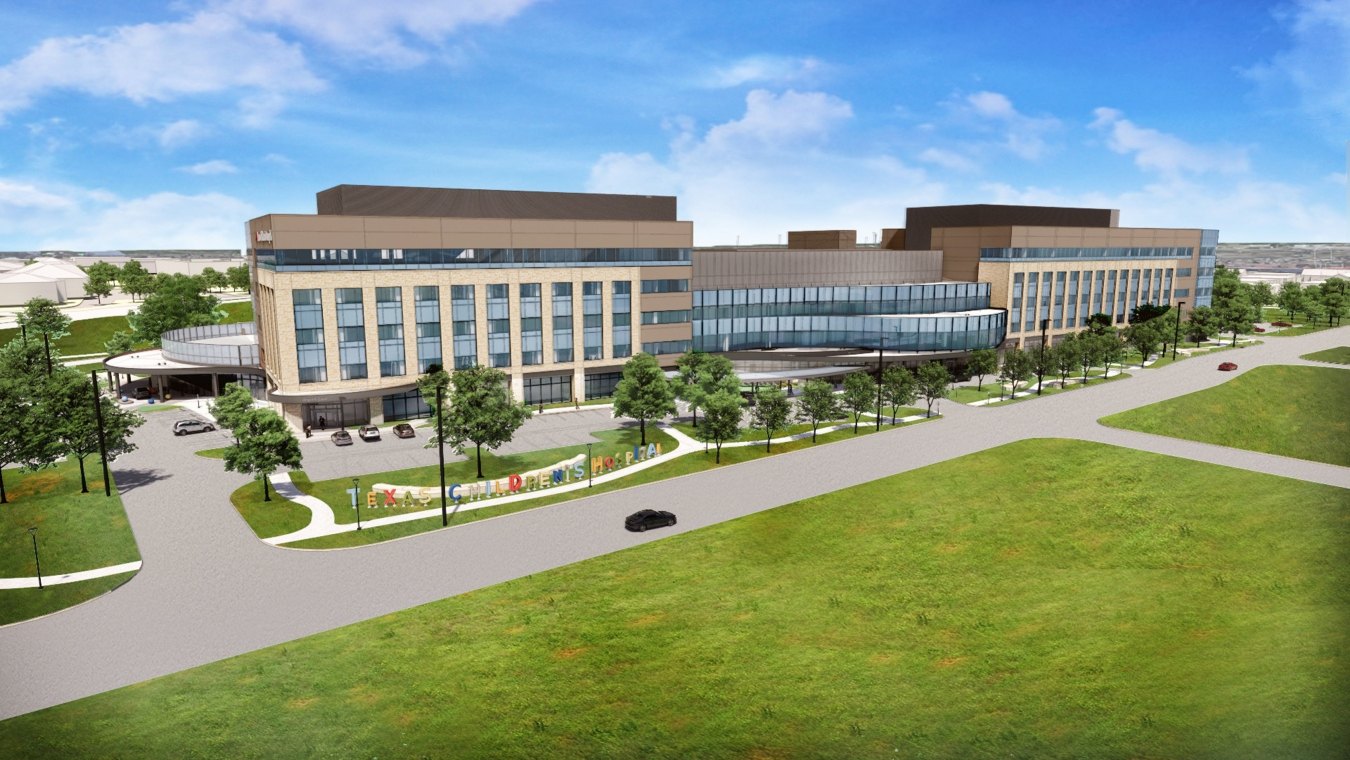 Exterior rendering of the front of the hospital building