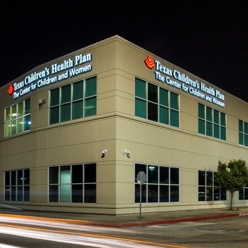 Exterior view of the building at nighttime