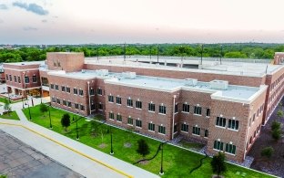 Aerial exterior view of the parking garage