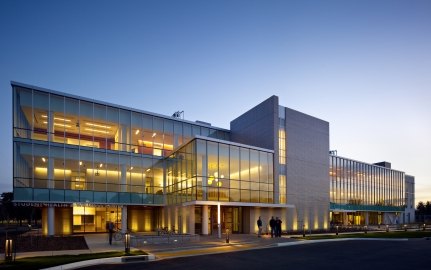 UC Davis Student Health & Wellness Center Exterior at Dusk