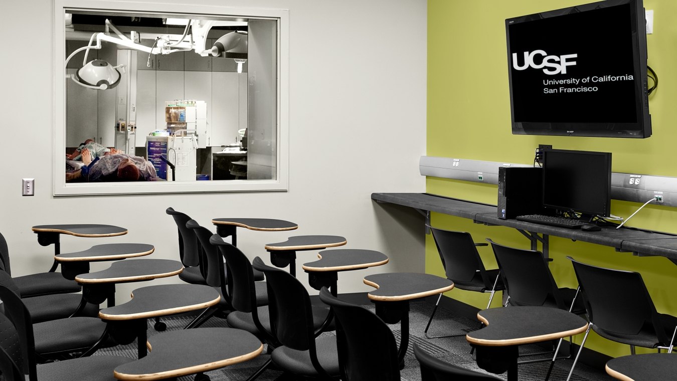 Classroom with individual desks.