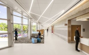 The checkout area and open seating at the Veteran's Hospital in Omaha, NE.