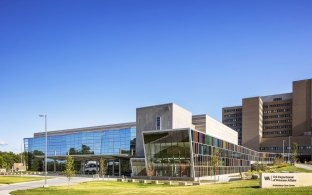 A landscape view of the Omaha VA Ambulatory Hospital. 