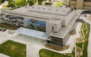 Exterior, aerial view of the Veterans Ambulatory Omaha