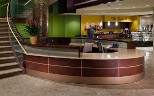 Lobby desk inside of hospital.