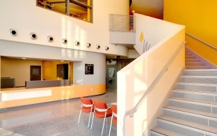 Indoor hallway with a reception area