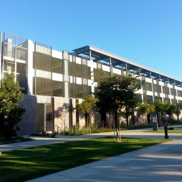 Grade-level view of the Westminster PD parking structure.