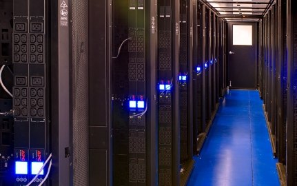 Indoor image of rows of data towers